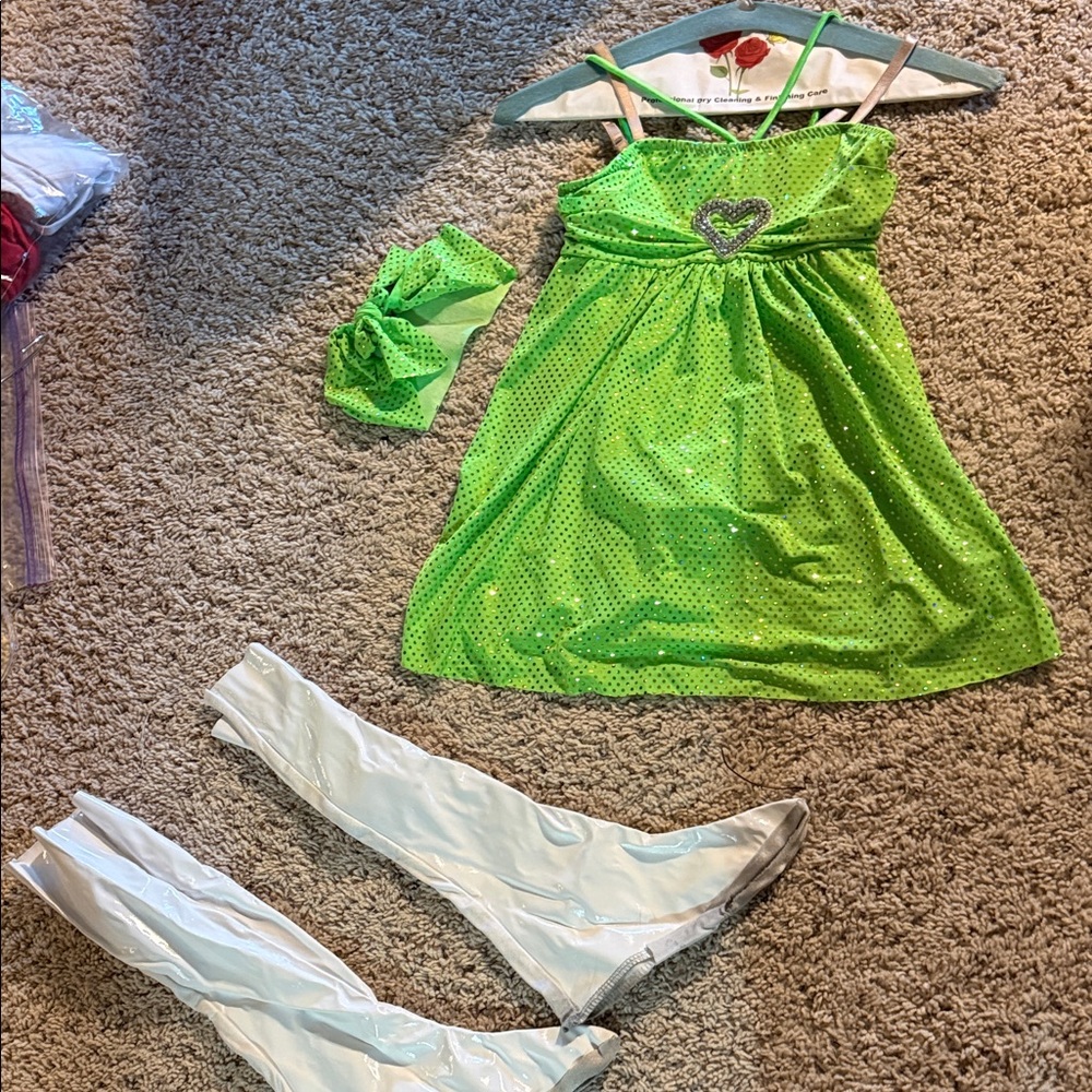 Curtain Call dance costume green sparkle heart one piece sz CME style E3857